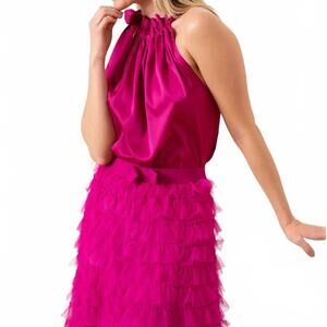 NEW CHOKLATE PARIS silk bot tie top in fuschia